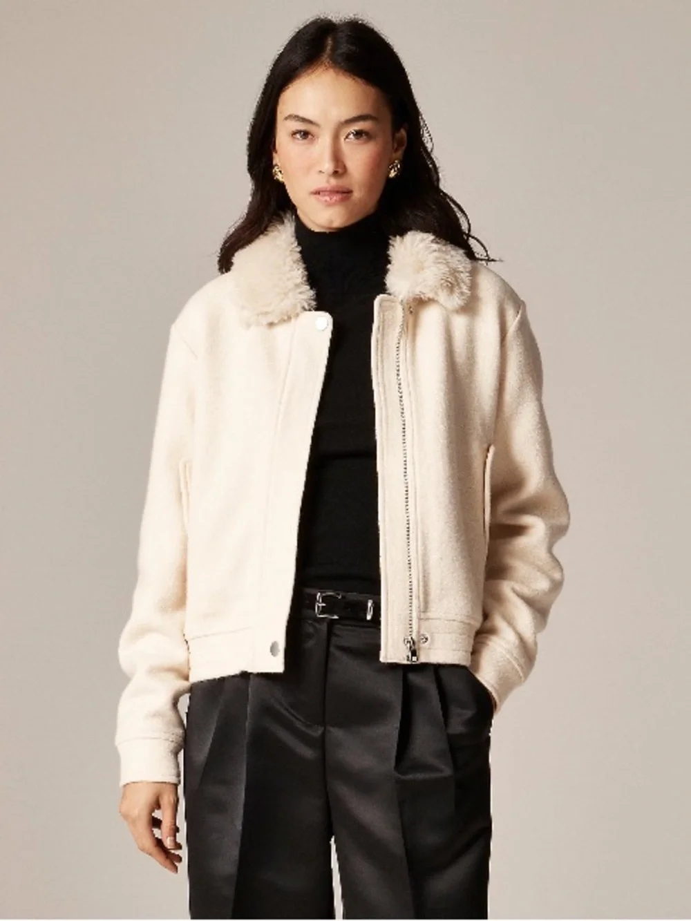 J.Crew Wool-blend flight jacket with faux-fur collar CQ056